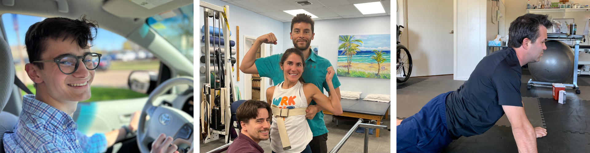 Three photos of people with physical disabilities being active.