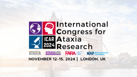 International Congress for Ataxia Research 2024 Logo with Event Dates November 12-15, 2024 in London UK in front of London Bridge.